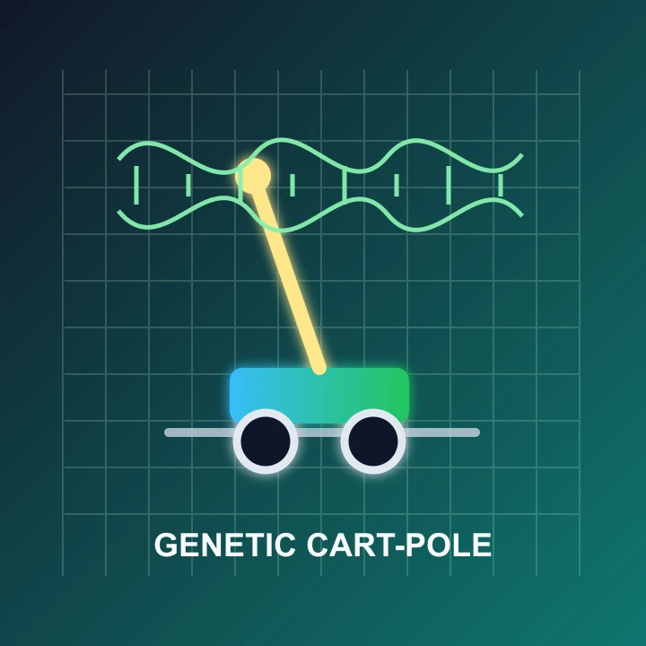 cart-pole genetic algorithm visualization with a balancing cart and DNA helix