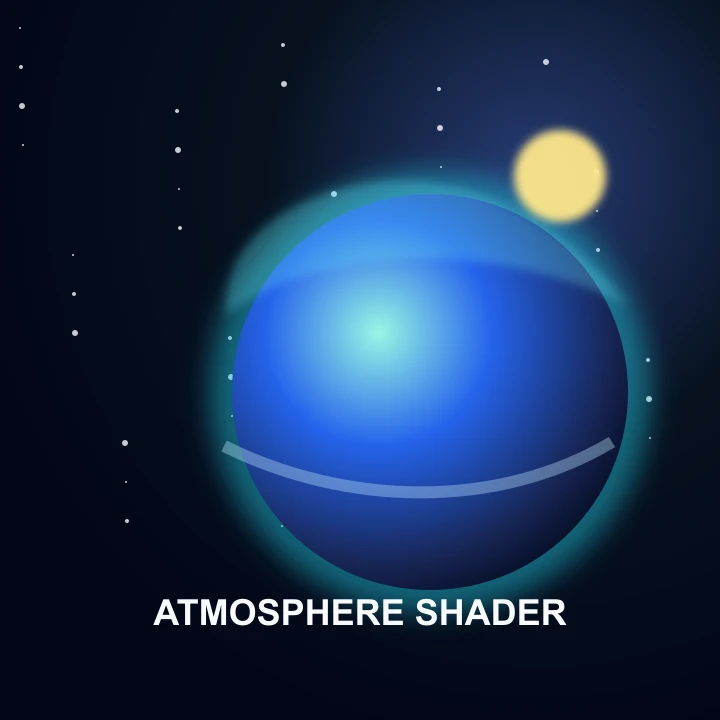 planetary atmosphere shader preview with glowing planet limb and stars