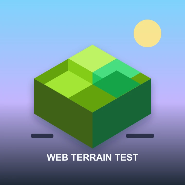 low-poly web terrain game test with isometric green terrain