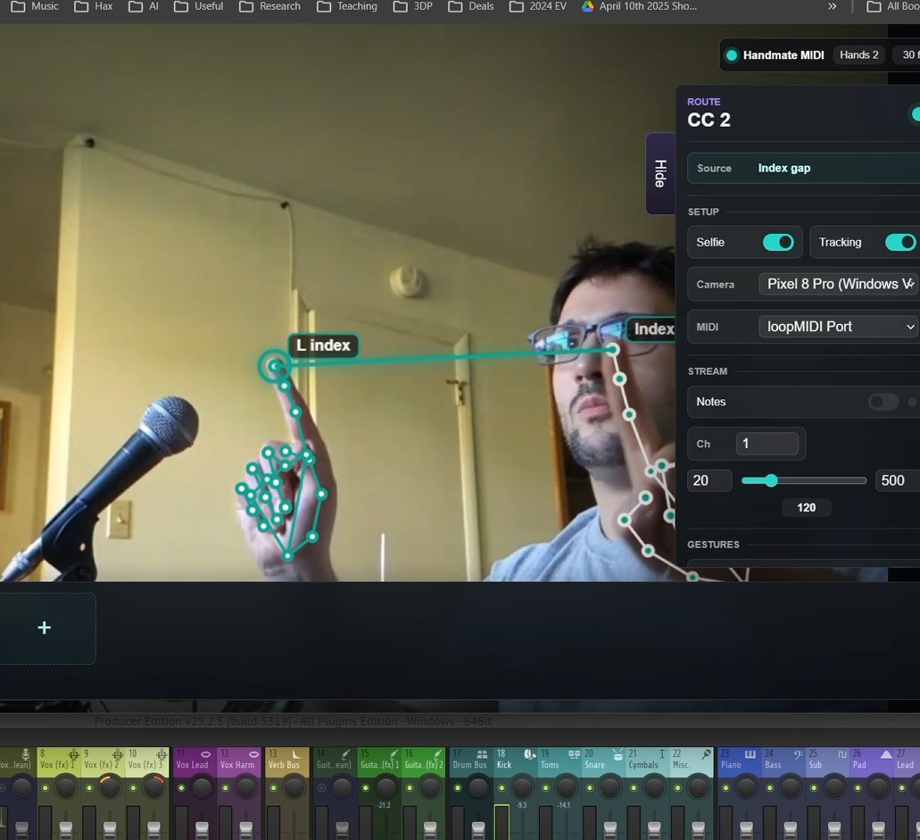 browser-based mediapipe implementation for webcam-based MIDI hand position/gesture control