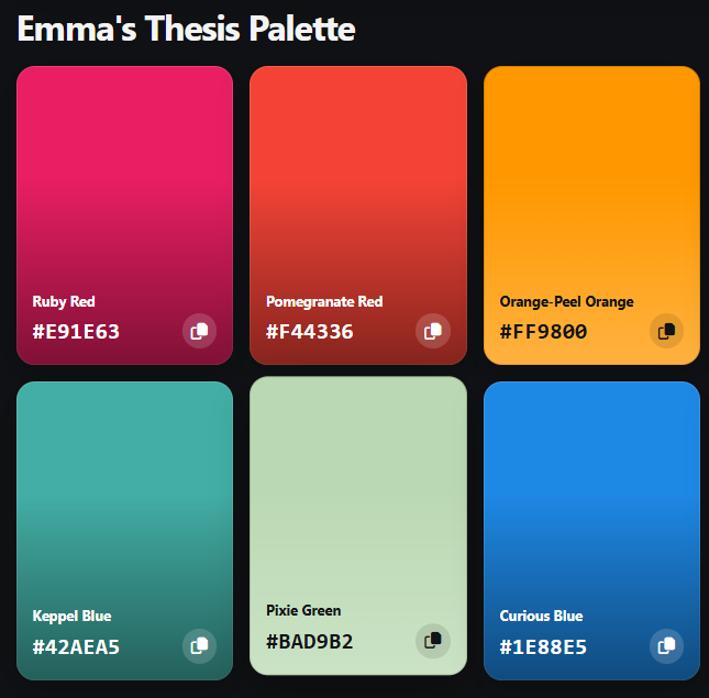 Color palette previewer for various color schemes collected through the Adobe Color harmony tool